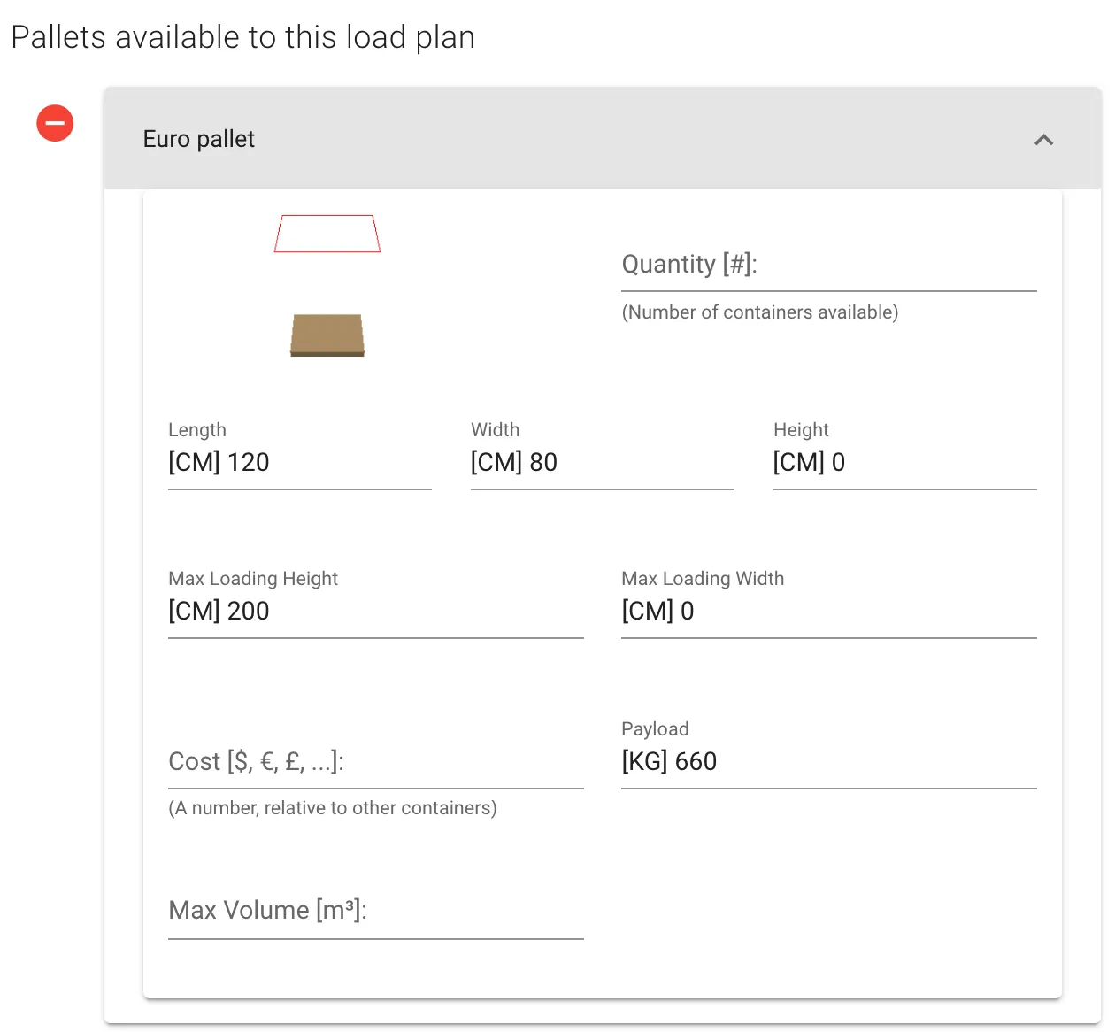 Change pallet properties